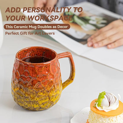18oz Unique Orange & Yellow Kiln-Change Ceramic Coffee Mug, Handcrafted - Image 5