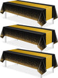 3Pcs Black and Gold Tablecloth Party Decorations, Plastic Black Table Cloth by MASHAN