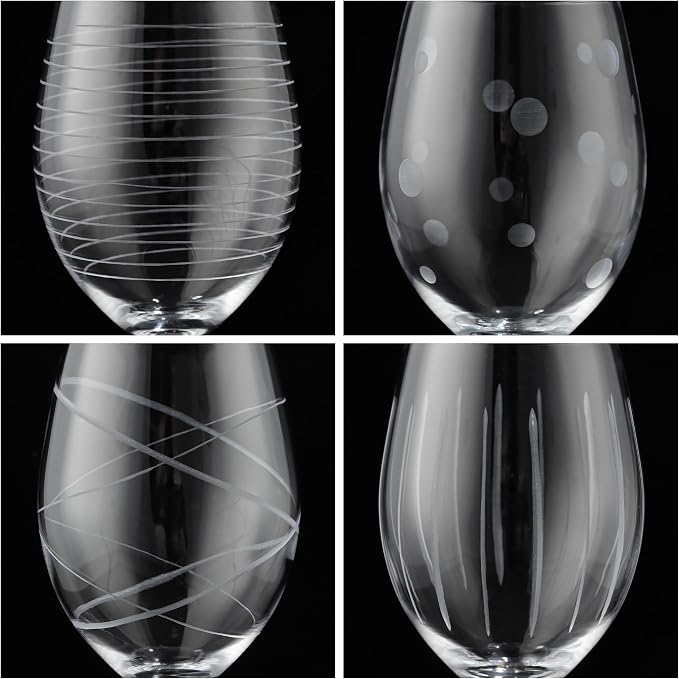 Joeyan Hand Blown Etched Red and White Wine Glasses, Stemmed Glasses - Image 4