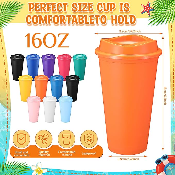 Honeydak 45 Pack 16 oz Reusable Coffee Cups - Image 4