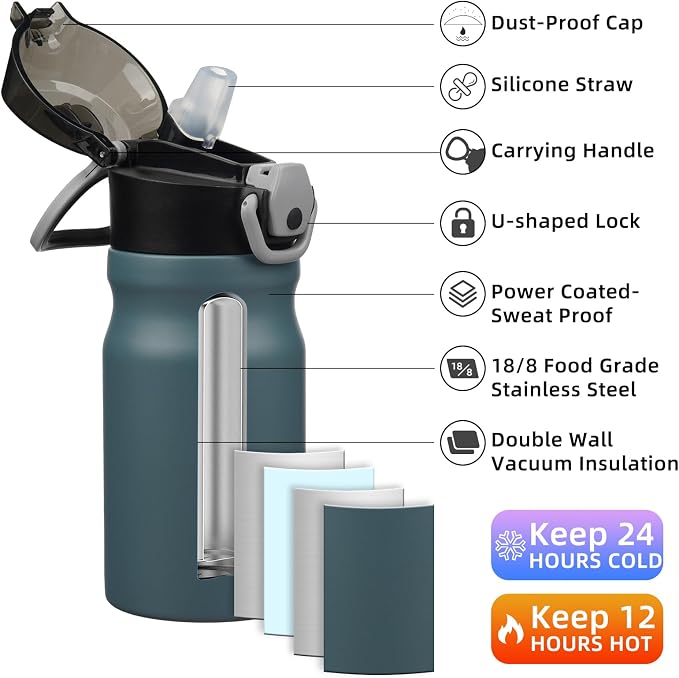 BJPKPK 14 oz Insulated Water Bottle, Stainless Steel Flask | Leak Proof Locking - Image 2