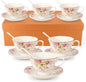 Cup and Saucer Sets of 6 with Spoon, 8oz Ceramic Tea Cups Saucers Set Porcelain by SWEDOU