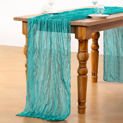DeZerlor Teal Green Cheesecloth Table Runners 6 Pack Summer Boho Runners | - Image 5