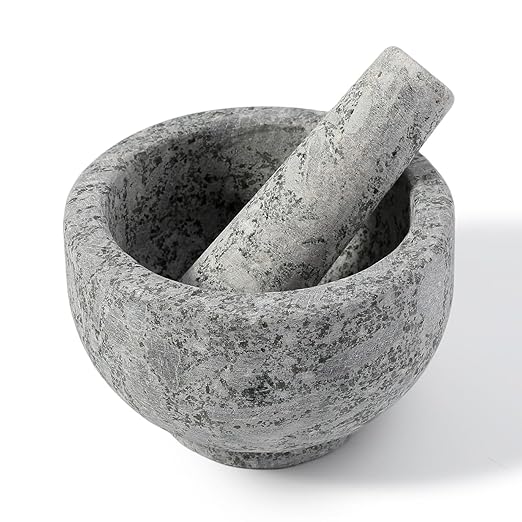 Koville Natural Marble Mortar and Pestle Set, 5" Heavy Duty Granite Grinder for Kitchen, Guacamole, Salsa, Pill Crusher, Spice, Herb, Marble Bowl for Kitchen Counter, Granite Spice Grinder Bowl