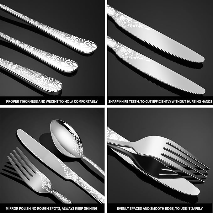 40 Piece Silverware Set, Stainless Steel Flatware Cutlery Set Service - Image 4