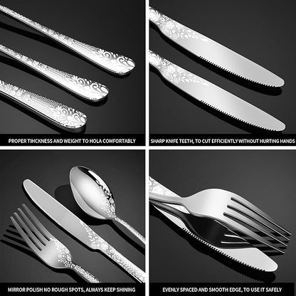 40 Piece Silverware Set, Stainless Steel Flatware Cutlery Set Service - Image 4