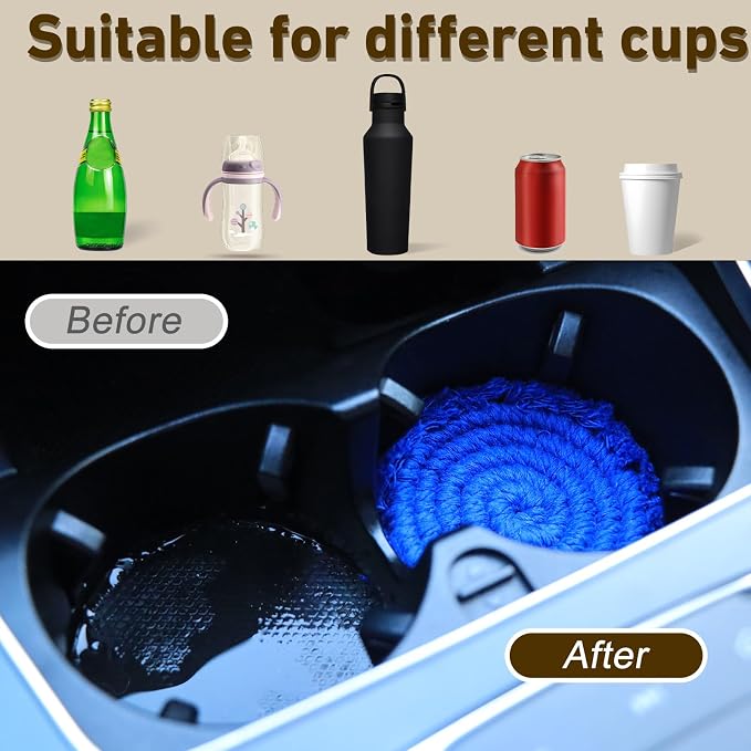 Coomin Car Coasters for Cup Holders, 3.8in 2p Light Blue | Absorbent Macrame - Image 5
