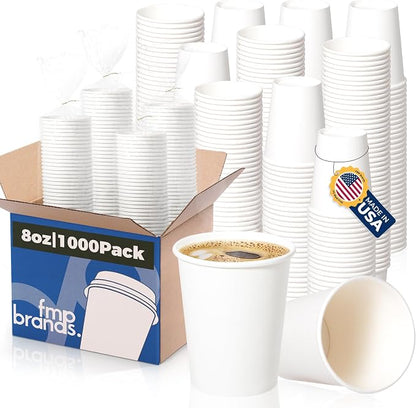 Fit Meal Prep 1000 Pack 8 oz Disposable Paper Coffee Cups, Premium White Hot by FMPBRANDS