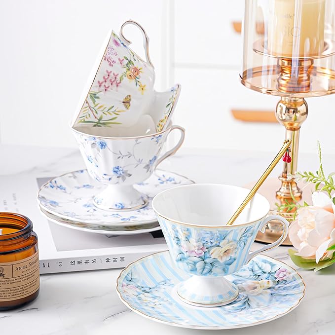fanquare 5 oz Yellow Spring Floral Porcelain Tea Cup and Saucer | Wildflowers - Image 4