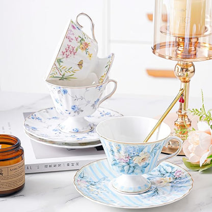 fanquare 5 oz Yellow Spring Floral Porcelain Tea Cup and Saucer | Wildflowers - Image 4