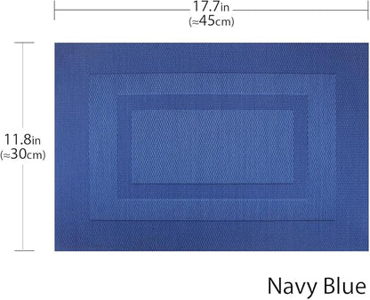 PIGCHCY Placemats Set of 12 Washable Durable Place Mats Vinyl Heat Resistant Non-Slip Table Mats Indoor Outdoor (Navy Blue)