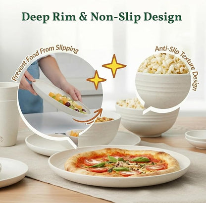 40 PCS Kitchen Dinnerware Sets, Wheat Straw Plates and Bowls Sets, Unbreakable - Image 4