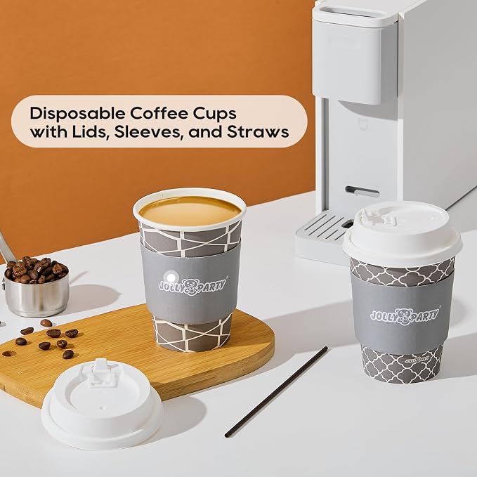 JOLLY PARTY 12 oz Paper Coffee Cups, Disposable Coffee Cups - Image 6