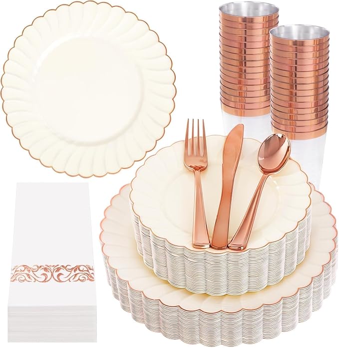 YOUBET 175PCS Ivory Scalloped Plastic Plates by YOUBET