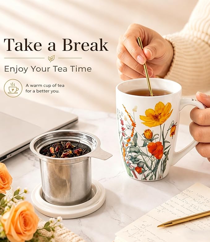 AmorArc Tea Cup With Infuser and Lid, 18oz Loose Leaf Tea Mug With Steeper | - Image 3