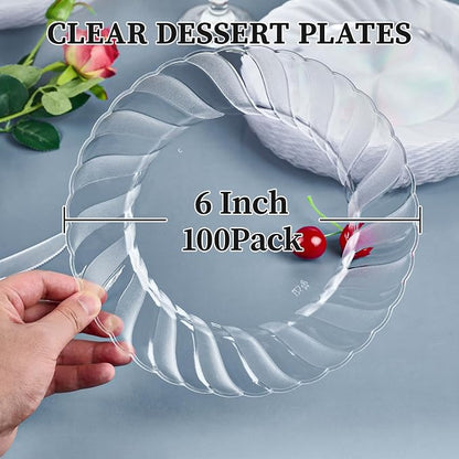 FOCUSLINE 100 Count 6 Inch Clear Plastic Plates, Disposable Heavy Duty Salad - Image 4