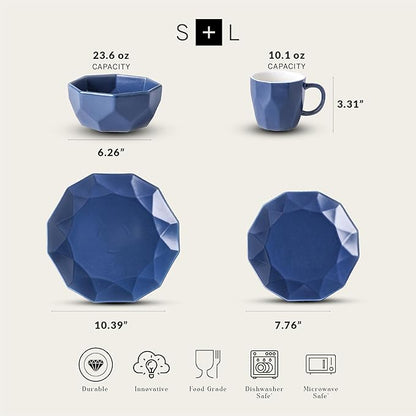 Stone + Lain Jamie Porcelain 16-Piece Geometric Dinnerware Set, Blue
