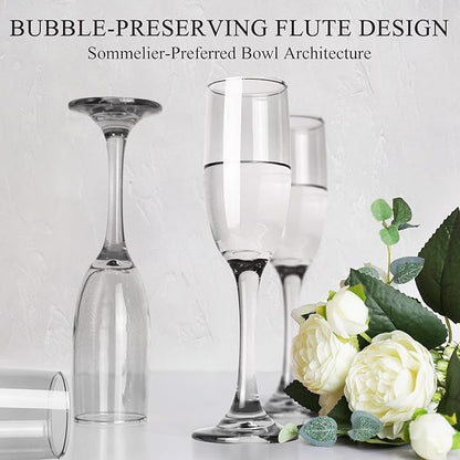 Champagne Flutes Glasses Set of 6-6oz Elegant Crystal Glass, Classic Long Stem Clear Champagne Flute Gift for Wedding, Anniversaries, Parties, Birthday, Restaurant, Home Bar