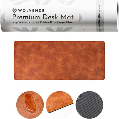 Premium Distressed Faux Vegan Leather Desk Mat | Multifunctional Desk Pad for Home Office | (Brown/Tan, 12" x 27.5")
