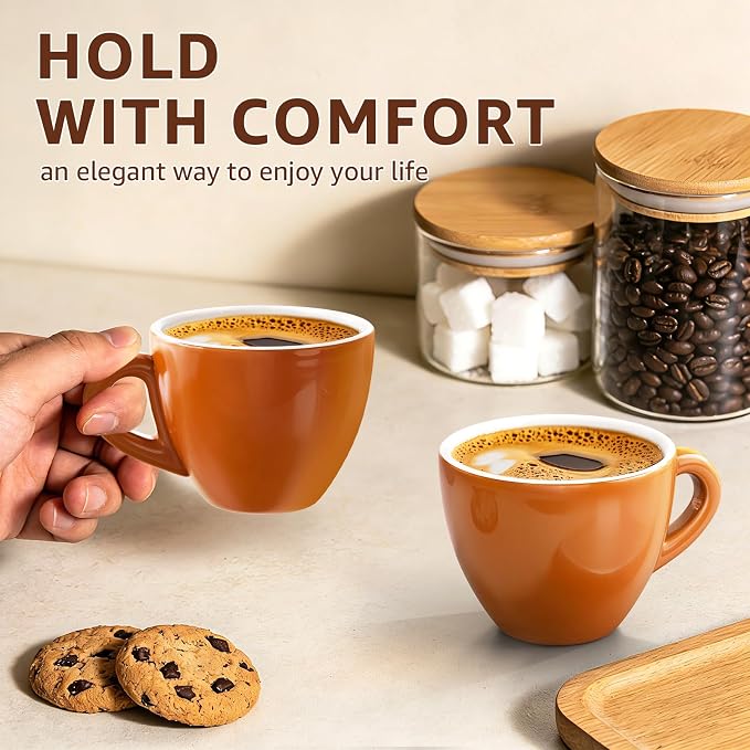 Pilnocok Ceramic Espresso Cups Set of 2, 6 oz Coffee Small Mugs | Cappuccino - Image 5