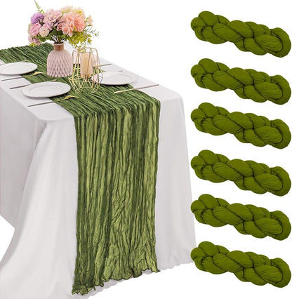 6 Pieces Olive Green 10FT Cheesecloth Table Runner Boho Gauze Fabric Table by JALANCY