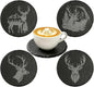 4Pcs Slate Coasters with Deer Pattern, Round 3.94 inch Cup Mats by LKKCHERDESIGN