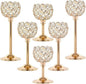 Crystal Candle Holders 2 Set of 6 - Gold Vintage Hollow Ball Candle Stand for Table Centerpiece, Crystal Metal Tealight Candlestick for Wedding, Dining Room Decor