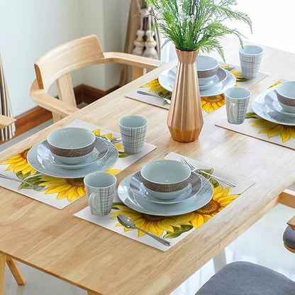 Sunflower Placemats Set of 4 Watercolor Sunflower Washable Non-Slip Heat Resistant 12×18 Inch Summer Florl Thick Place Mats Decorative Linen Fabric Table Mat for Dining Table