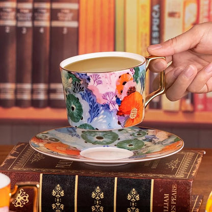 KAMMAK Tea Cups and Saucers Set of 2, Fine Bone China Coffee Cups, 569N | - Image 2