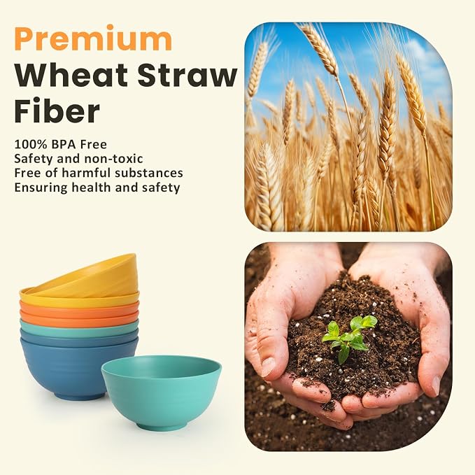 Plastic Bowls Alternative, Unbreakable Wheat Straw Cereal Bowls 8 PCS - Image 3