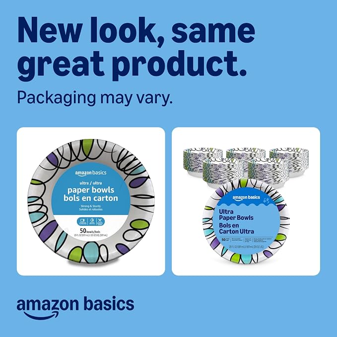 Amazon Basics Ultra Paper Bowls, 20 Oz, Disposable, Packaging May Vary - Image 2