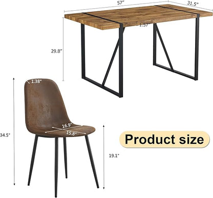 Dining Table Set for 4, Modern 55'' Dark Wood Dining Table and Fabric Dining Chairs Set of 4,Table and Chairs Set of 4,Ideal for Kitchen Dining Room
