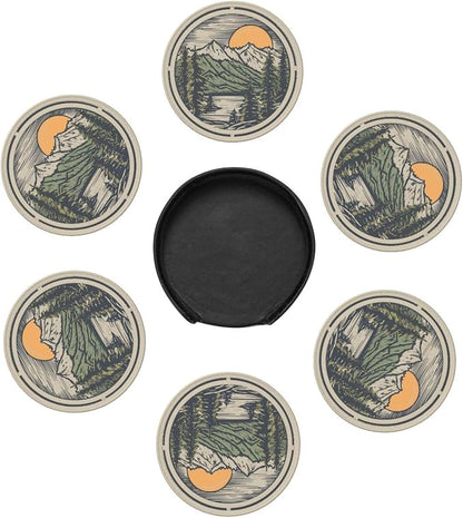 Mountain Sunset Leather Drinks Coasters - Image 4