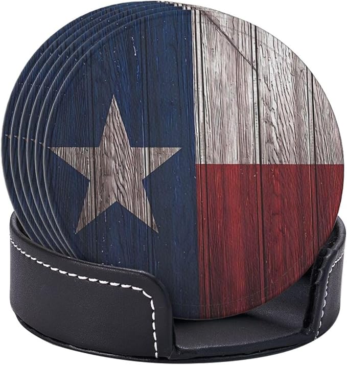 6 Pcs Texas State Flag White Star Leather Coasters - Image 6