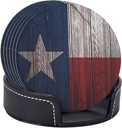 6 Pcs Texas State Flag White Star Leather Coasters - Image 6