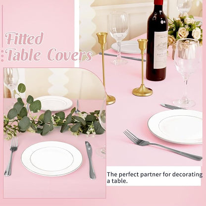 HAISIWLKJ 6 Pack Table Cloth 8ft Pink Tablecloths for Rectangle Folding Table Spandex Fitted Stretch Cover Wrinkle Resistant Washable Protector for Party, Wedding, Banquet, Festival.