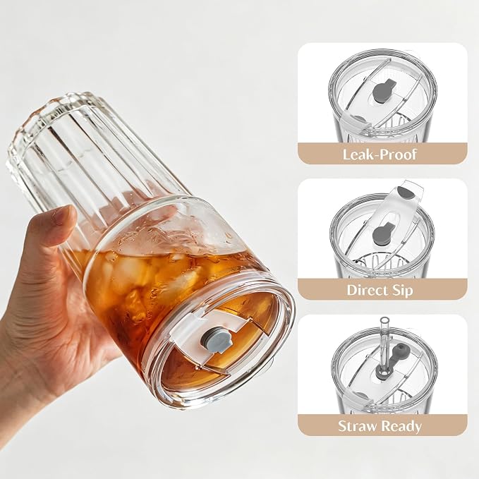INSETLAN 20 oz Clear Glass Tumbler Set - Image 5