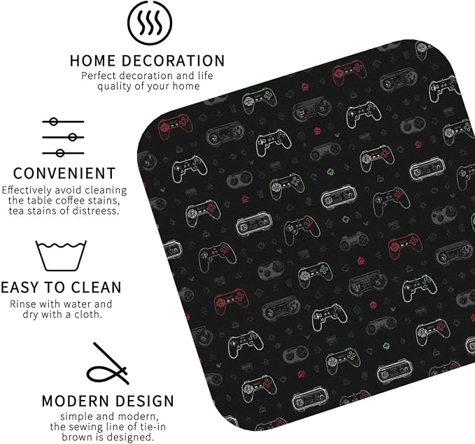 Retro Video Game for Leather Coasters Set of 4, Tabletop Protection Drink - Image 6