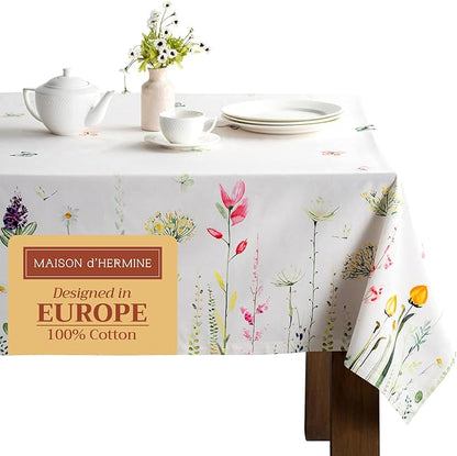 Maison d' Hermine Table Cloth Rectangle Table 100% Cotton 70 x 120 Inches Tablecloth Reusable Decorative for Dining Room Farmhouse Home Valentines Day Decorations Spring Summer - Botanical Fresh