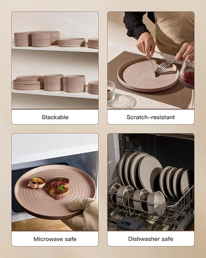 Stoneware Dinnerware Sets for 6, Plates and Bowls, Chip & Scratch Resistant - Image 5