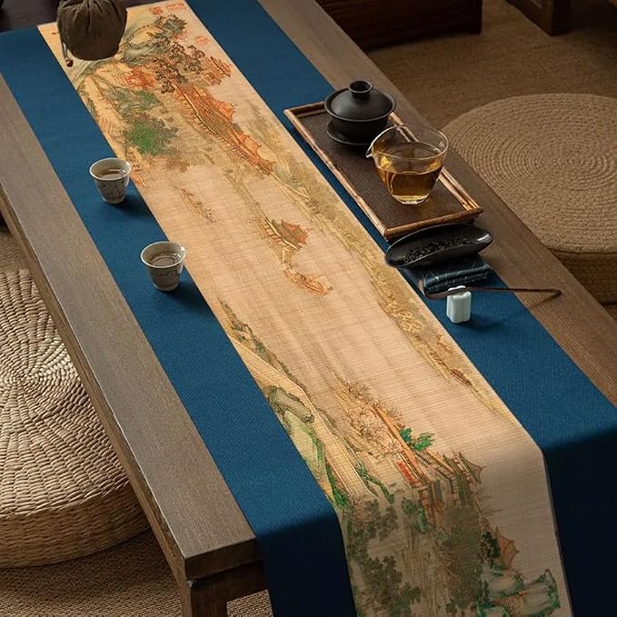 Asian Style Bamboo Table Runner, Ancient Chinese Paintings Zen Table Mat - Image 2
