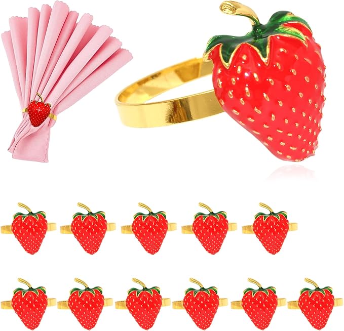 Strawberry Napkin Rings Set of 12 Red Enamel Berry Napkin Holder by DavifinaNapkinRings