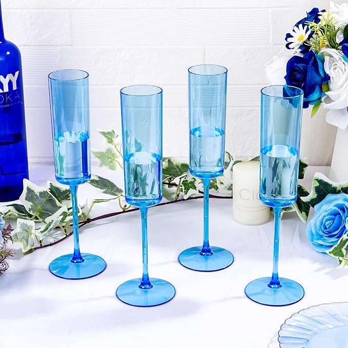 YOUBET 24Pack Blue Champagne Flutes Plastic - Image 7