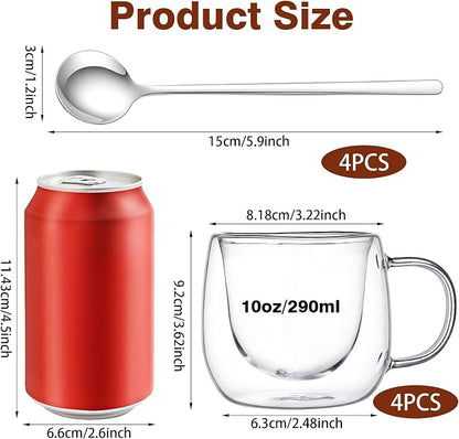 4 Pack Double Walled Glass Coffee Mugs - Image 2