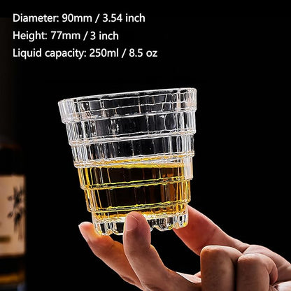Vintage Drinking Glasses Set of 6, 8 oz Brick-Shaped Glass Cups, Mojito Glass Cups Stackable Water Tumbler, for Beer, Cocktail, Whiskey, Juice & Mixed Drinks.