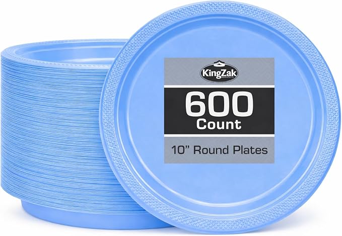Hanna K. Signature Light Blue Plastic Plates 10 Inch 600 Count – Heavy Duty by HannaKSignature