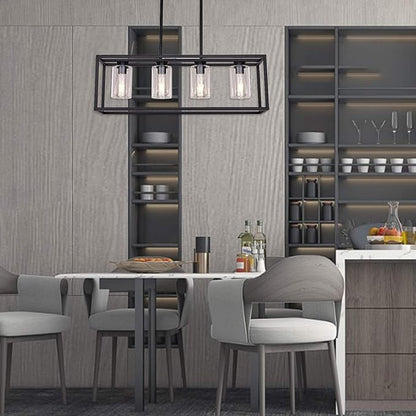 XILICON Black Dining Room Chandeliers Lighting Fixture Linear Pendant Modern 4-Light with Glass Shades Vintage Farmhouse Ceiling Light Hanging for Kitchen Island Cafe Bar