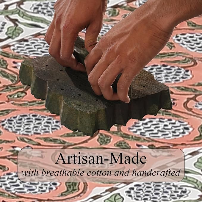 Dark Salmon Hand Block Print 100% Cotton Table Runner 16x90 Inch | Perfect - Image 3