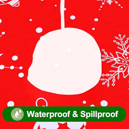 Smiry Plastic Christmas Tablecloth, Snowflake Wipeable Flannel Backed Vinyl Tablecloth, Waterproof Elastic Fitted Table Cover for Christmas Dinner, and New Year Celebration (White & Red, 30x96 Inches)