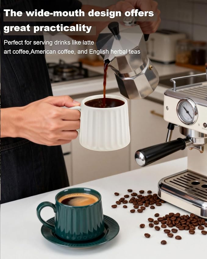 Ceramic Coffee Mug and Saucer Set-11.5 oz White Coffee Cup - Image 4